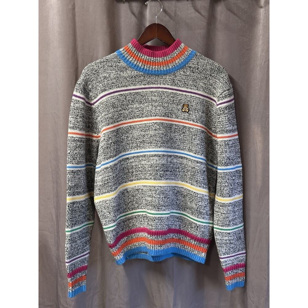 Teddy Fresh Marled Striped Knit Sweater Pullover Gray Bear Wool Blend Sz Small